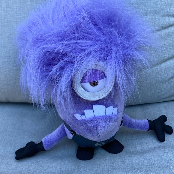 UNIVERSAL STUDIOS DESPICABLE Me ONE 1 Eye Purple MINION PLUSH Crazy Hair - Picture 12 of 12